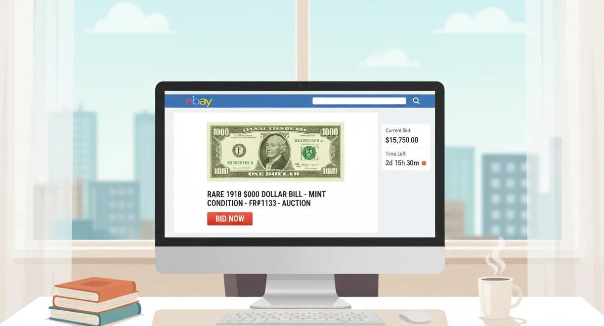 eBay ad with a rare 1000 Dolar bill