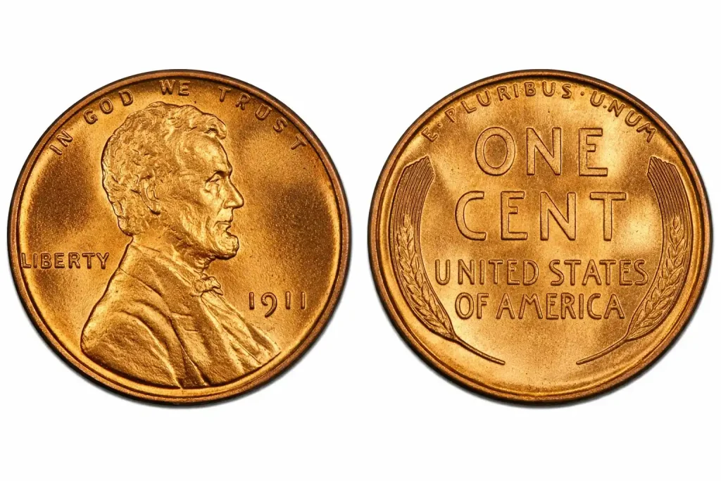 1911 Wheat penny obverse and reverse design.