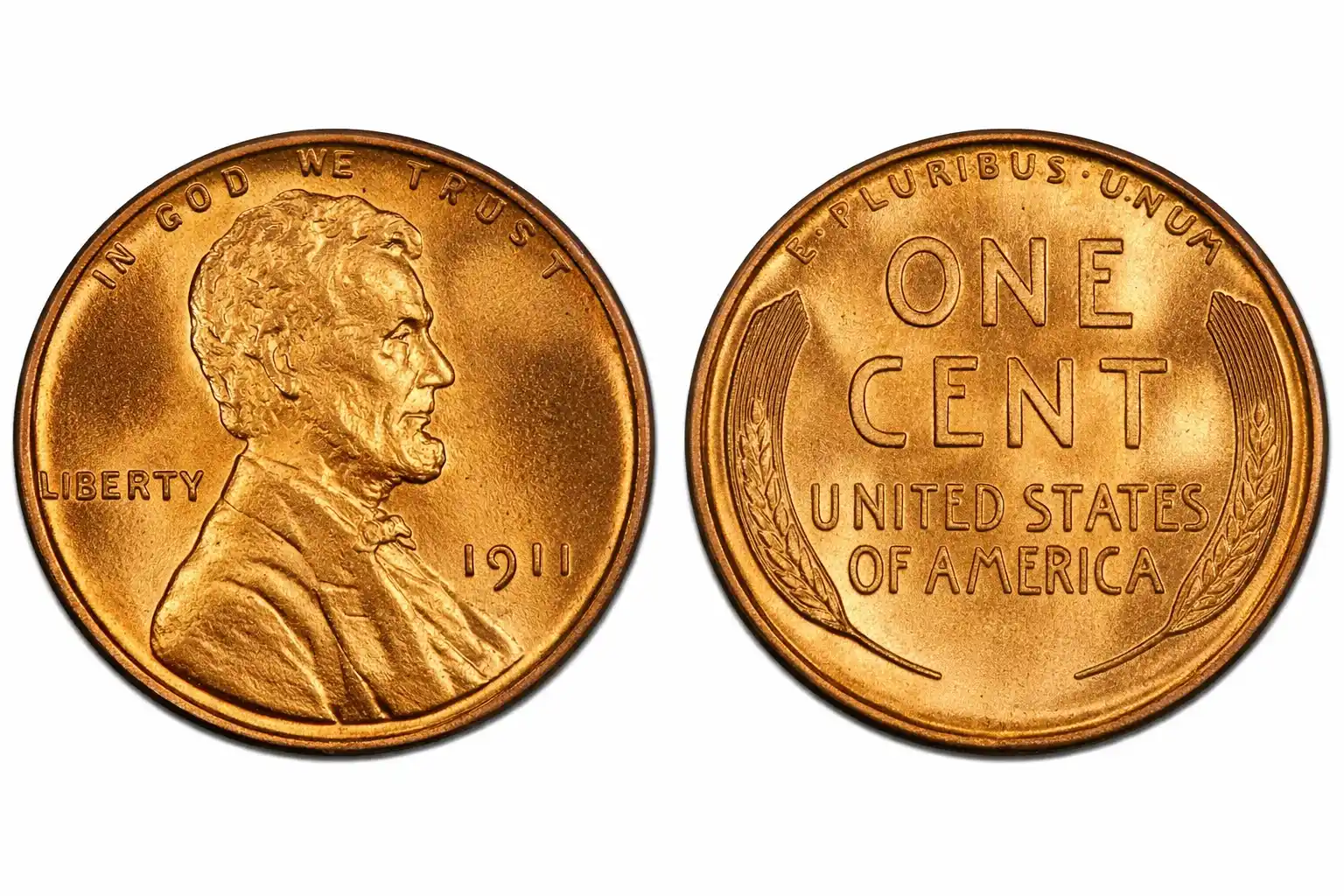 1911 Wheat penny obverse and reverse design.